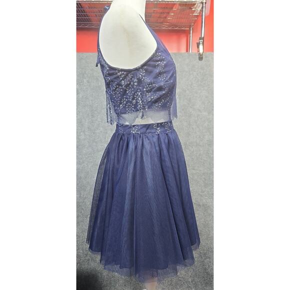 Teeze Me Navy Blue & Silver Glittered Homecoming Formal Mini Dress Size 3 - Picture 8 of 16